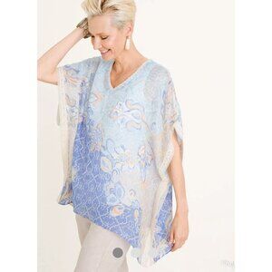 Chico's Linen Gauze Ikat Paisley Airy Summer Caftan Top L XL